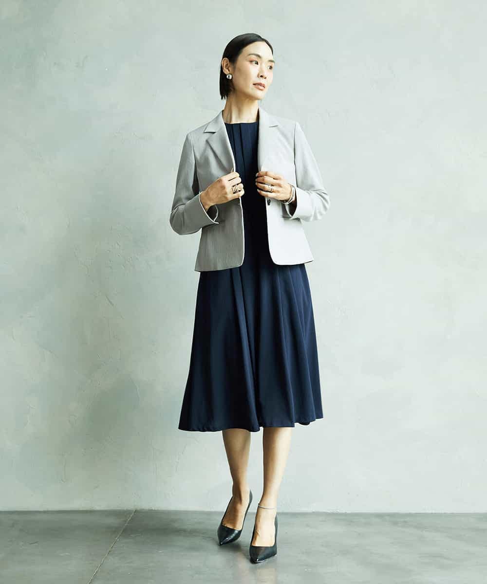 FMEAD06360 MICHEL KLEIN(ミッシェルクラン) ノーカラープリーツワンピース ネイビー