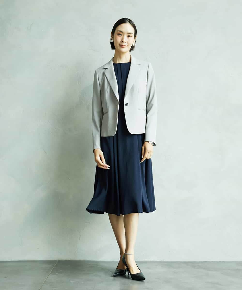 FMEAD06360 MICHEL KLEIN(ミッシェルクラン) ノーカラープリーツワンピース ネイビー
