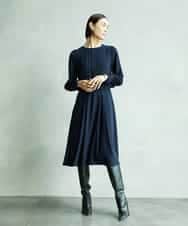 FMEAD06360 MICHEL KLEIN(ミッシェルクラン) ノーカラープリーツワンピース ネイビー