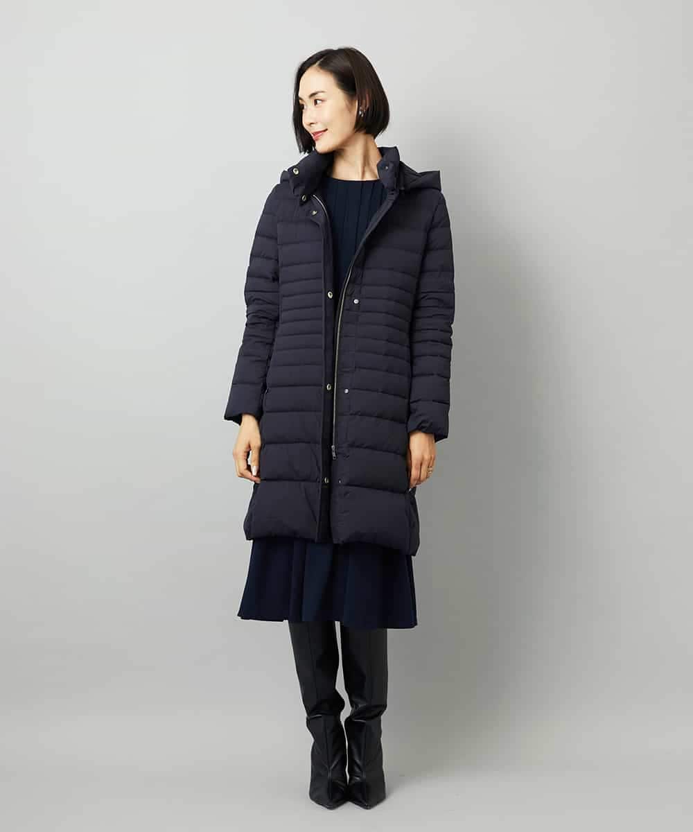 FMEAD06360 MICHEL KLEIN(ミッシェルクラン) ノーカラープリーツワンピース ネイビー