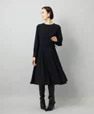 FMEAD06360 MICHEL KLEIN(ミッシェルクラン) ノーカラープリーツワンピース ネイビー
