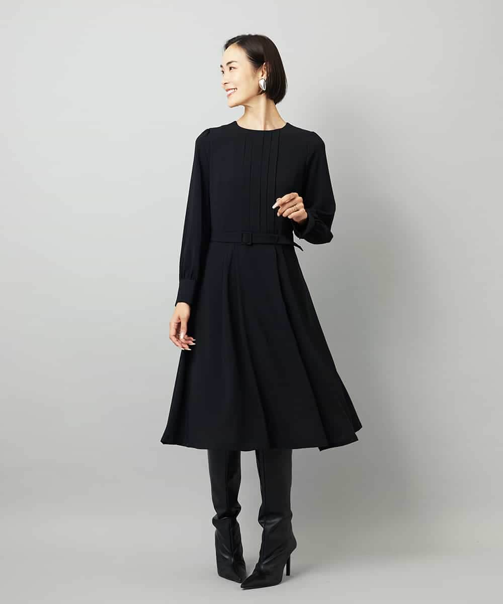 FMEAD06360 MICHEL KLEIN(ミッシェルクラン) ノーカラープリーツワンピース ネイビー