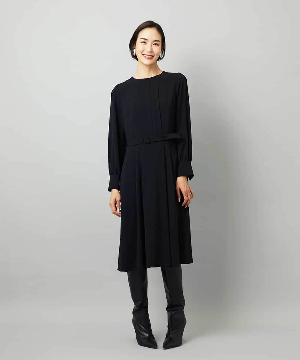FMEAD06360 MICHEL KLEIN(ミッシェルクラン) ノーカラープリーツワンピース ネイビー