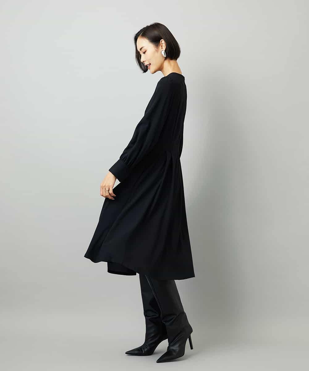 FMEAD06360 MICHEL KLEIN(ミッシェルクラン) ノーカラープリーツワンピース ネイビー