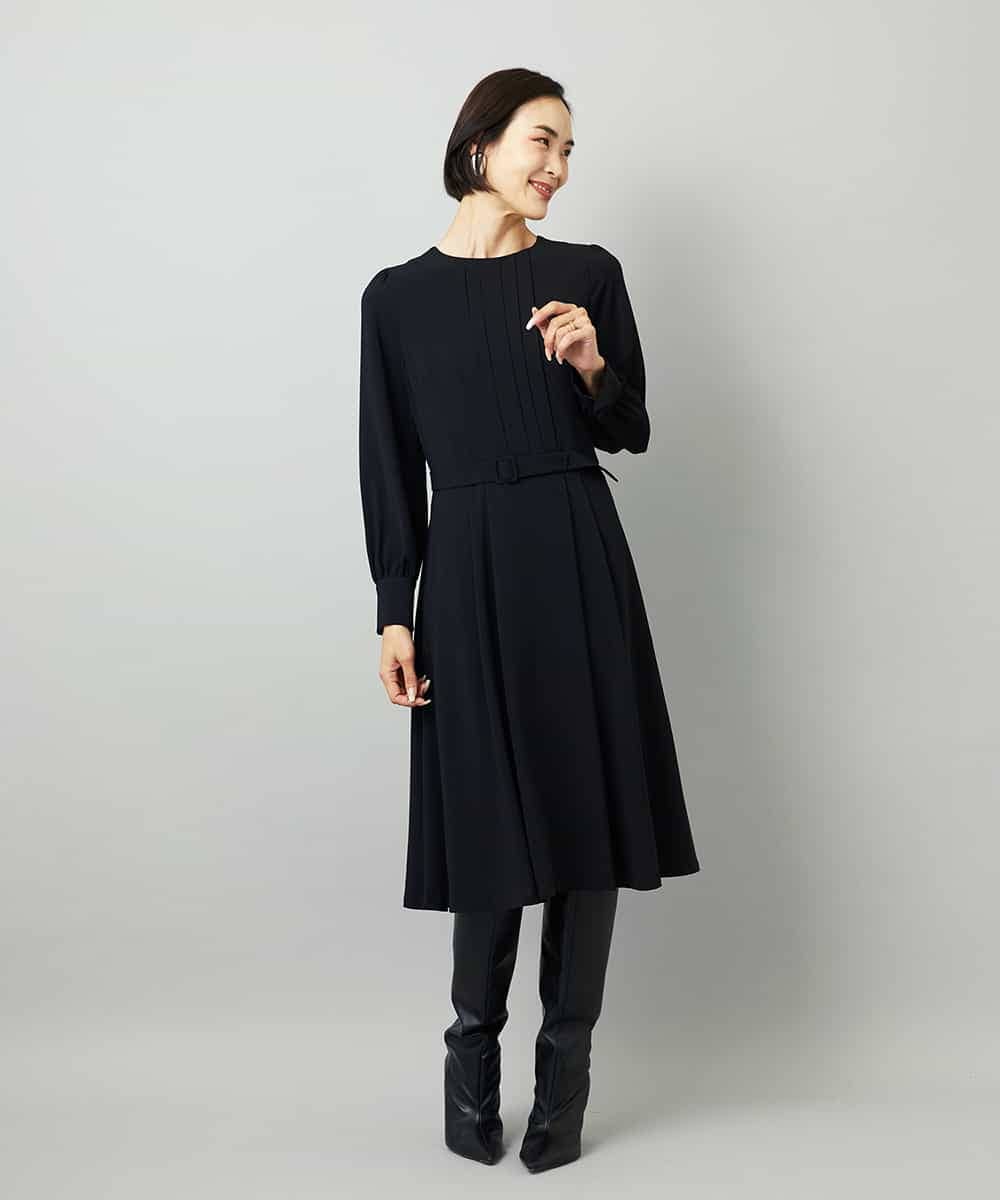 FMEAD06360 MICHEL KLEIN(ミッシェルクラン) ノーカラープリーツワンピース ネイビー