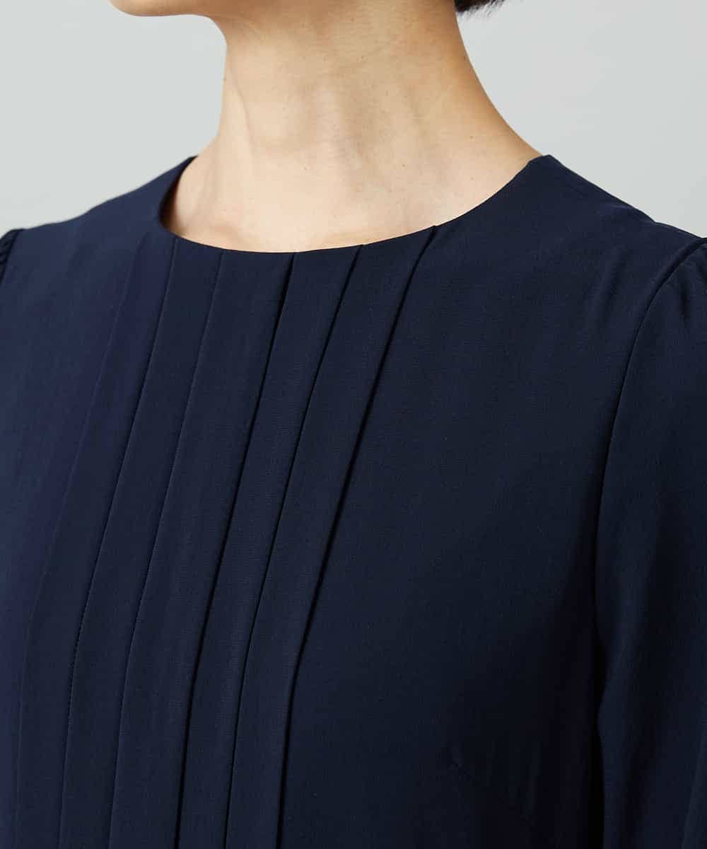 FMEAD06360 MICHEL KLEIN(ミッシェルクラン) ノーカラープリーツワンピース ネイビー