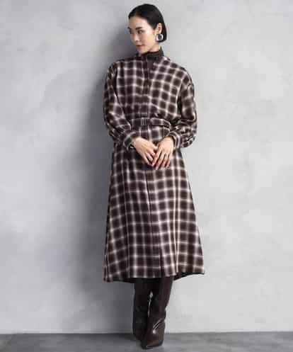 FMEAD11400 MICHEL KLEIN バンドカラーチェックシャツワンピース