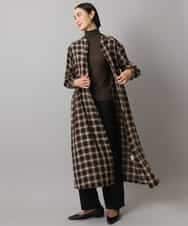 FMEAD11400 MICHEL KLEIN(ミッシェルクラン) バンドカラーチェックシャツワンピース ブラウン