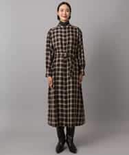 FMEAD11400 MICHEL KLEIN(ミッシェルクラン) バンドカラーチェックシャツワンピース ブラウン