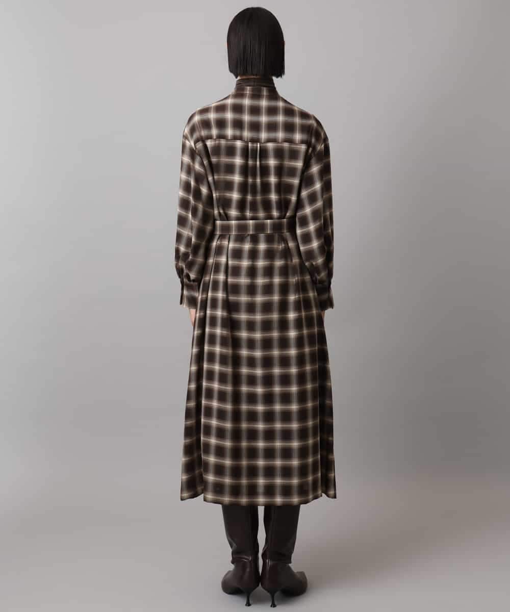 FMEAD11400 MICHEL KLEIN(ミッシェルクラン) バンドカラーチェックシャツワンピース ブラウン