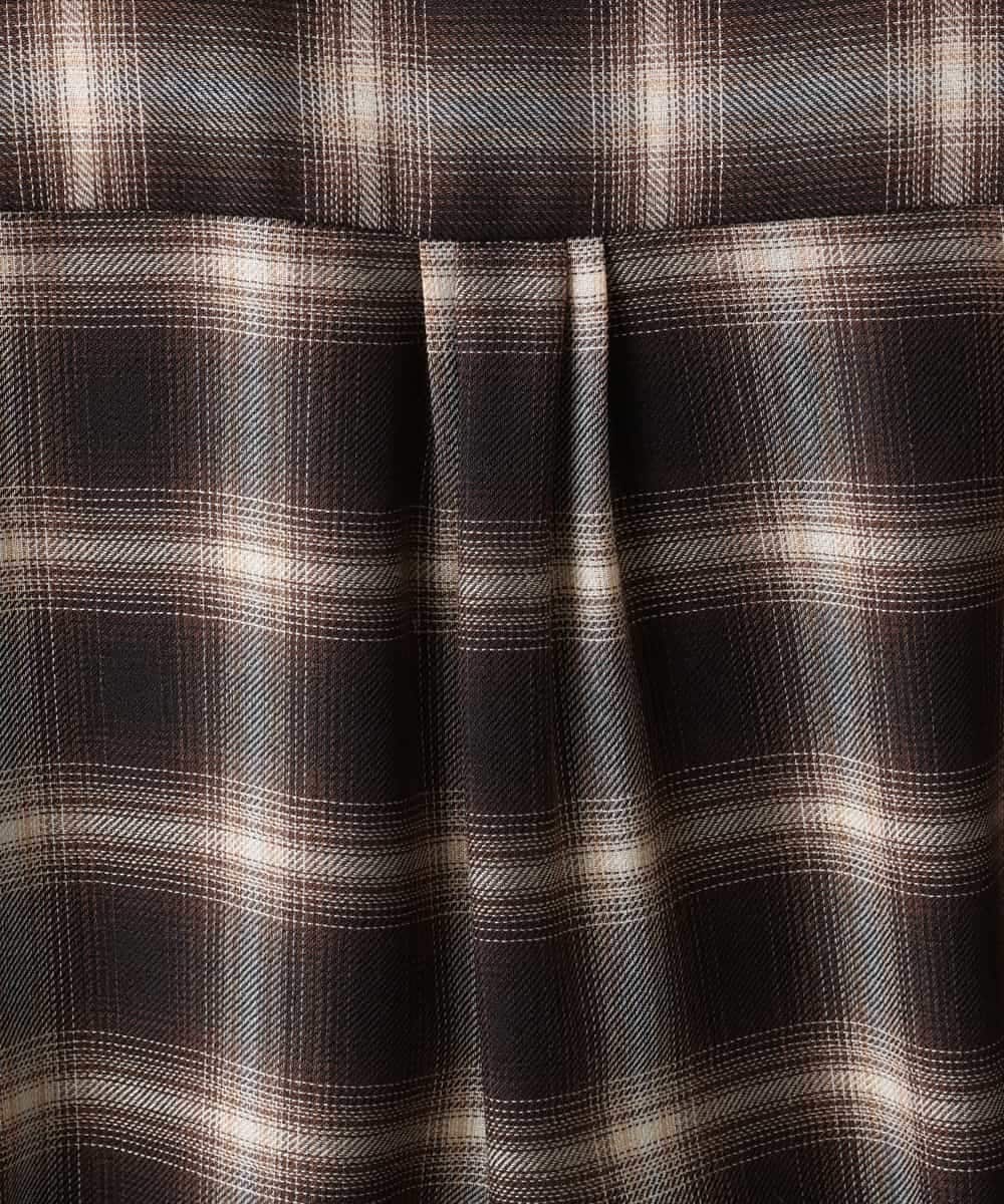 FMEAD11400 MICHEL KLEIN(ミッシェルクラン) バンドカラーチェックシャツワンピース ブラウン