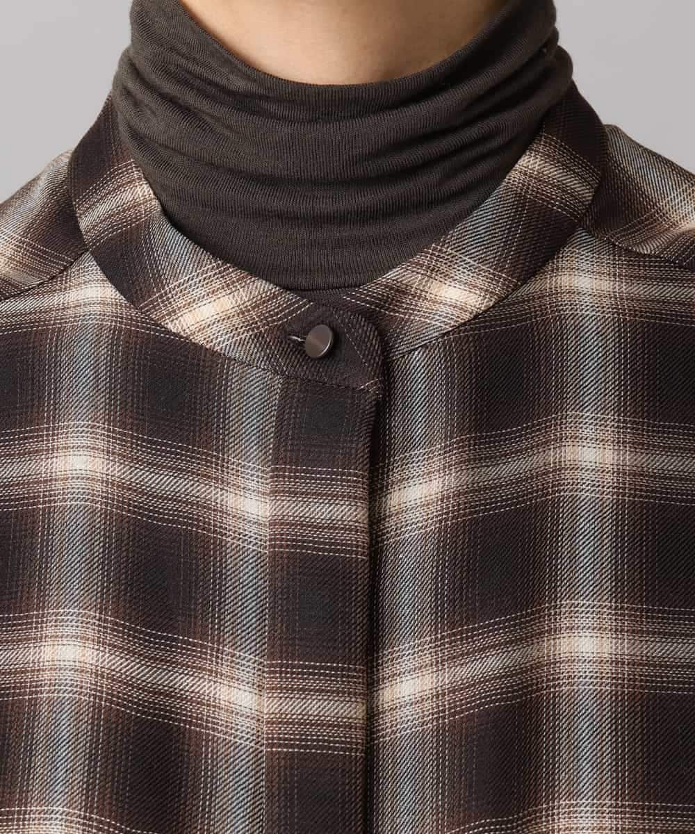 FMEAD11400 MICHEL KLEIN(ミッシェルクラン) バンドカラーチェックシャツワンピース ブラウン