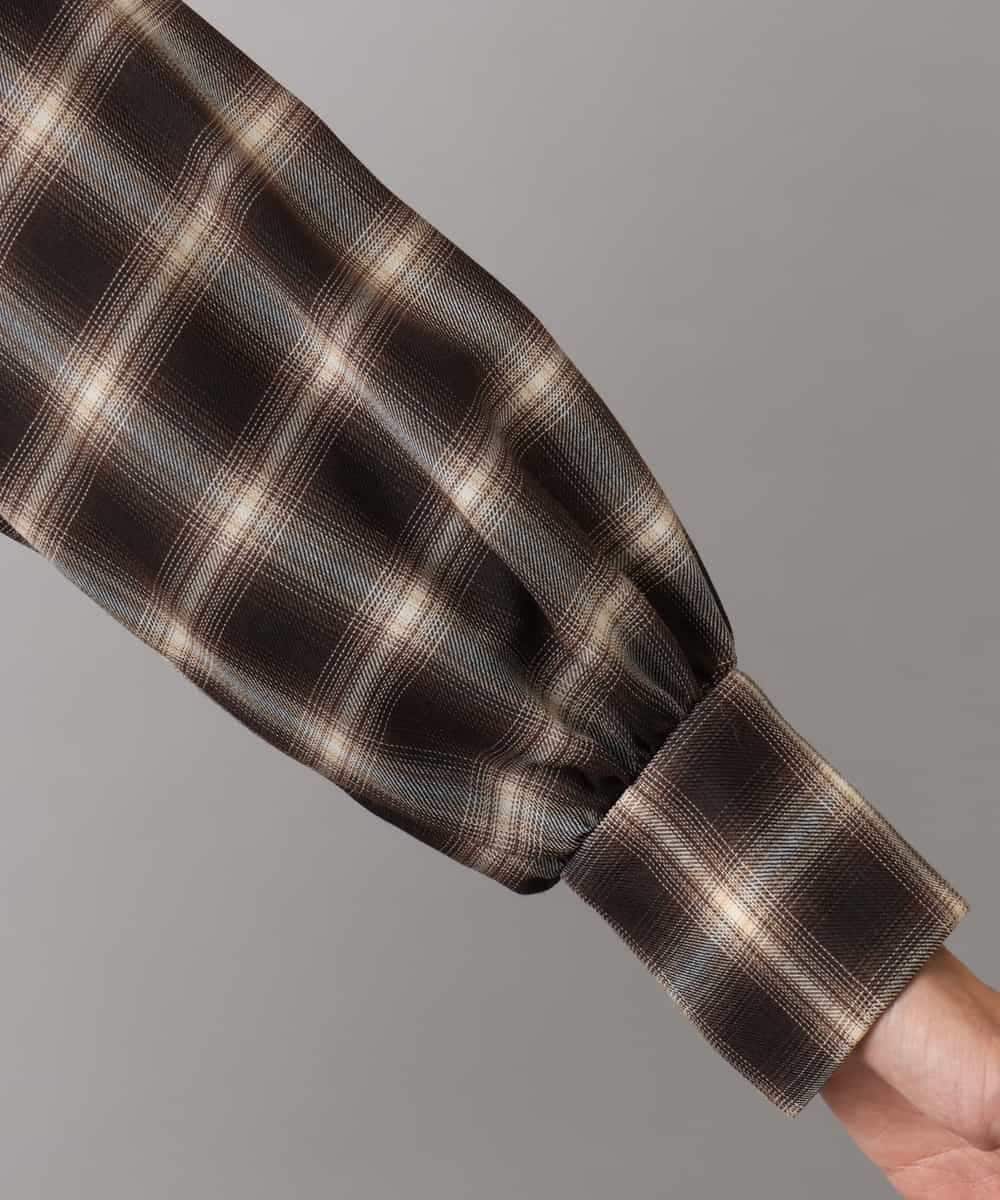 FMEAD11400 MICHEL KLEIN(ミッシェルクラン) バンドカラーチェックシャツワンピース ブラウン