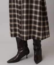 FMEAD11400 MICHEL KLEIN(ミッシェルクラン) バンドカラーチェックシャツワンピース ブラウン