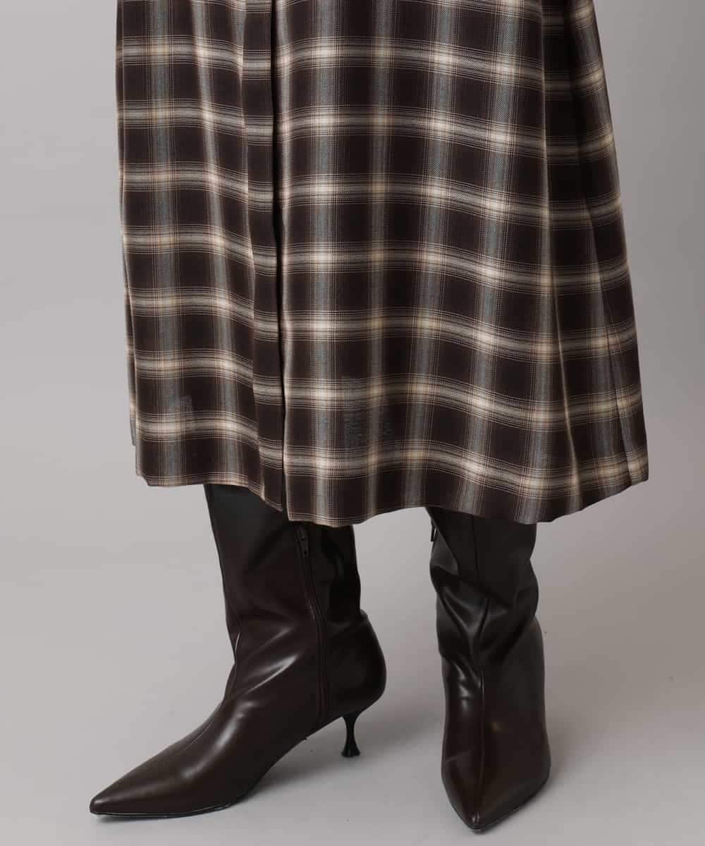 FMEAD11400 MICHEL KLEIN(ミッシェルクラン) バンドカラーチェックシャツワンピース ブラウン