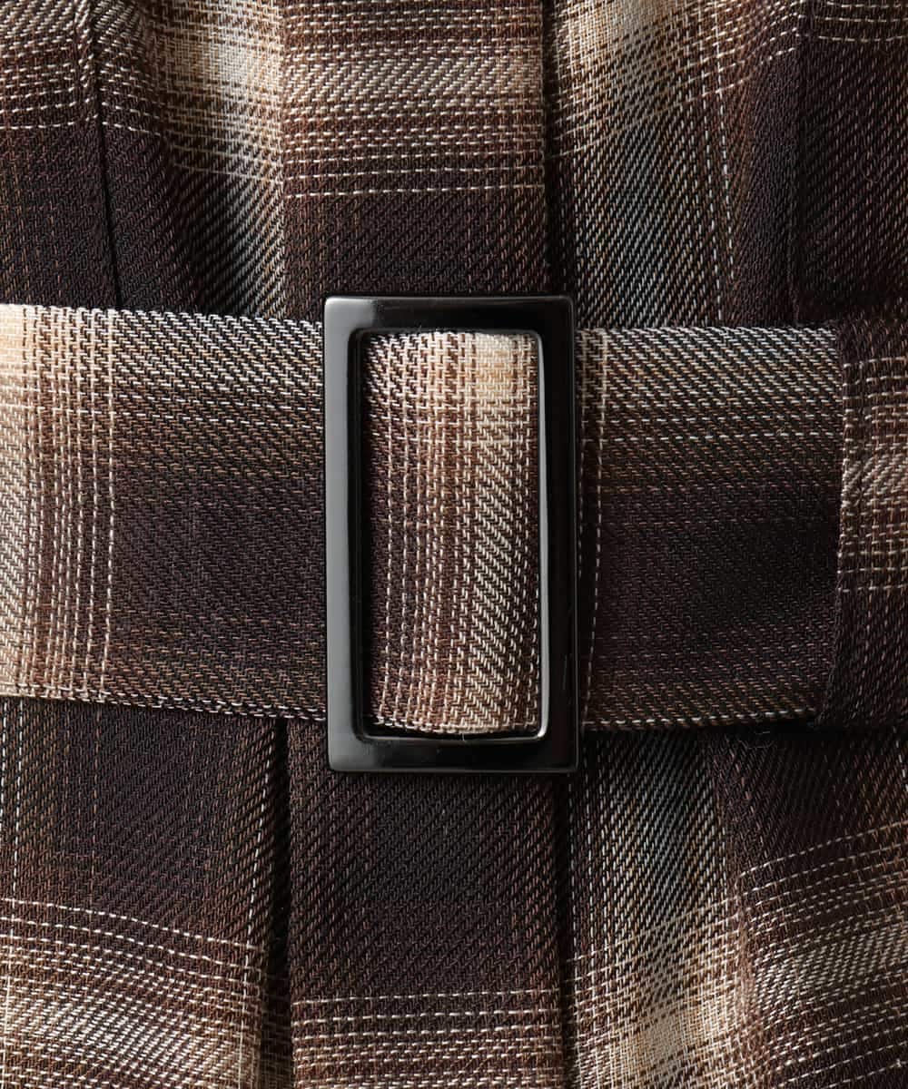 FMEAD11400 MICHEL KLEIN(ミッシェルクラン) バンドカラーチェックシャツワンピース ブラウン