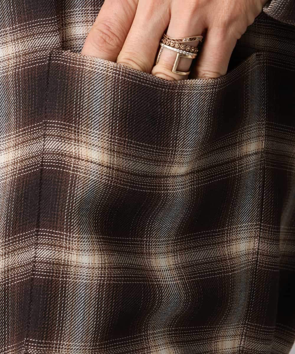 FMEAD11400 MICHEL KLEIN(ミッシェルクラン) バンドカラーチェックシャツワンピース ブラウン