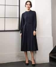 FMEAG04380 MICHEL KLEIN(ミッシェルクラン) タックフレアベルトワンピース ネイビー