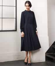 FMEAG04380 MICHEL KLEIN(ミッシェルクラン) タックフレアベルトワンピース ネイビー