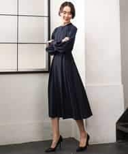 FMEAG04380 MICHEL KLEIN(ミッシェルクラン) タックフレアベルトワンピース ネイビー