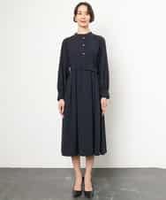FMEAG04380 MICHEL KLEIN(ミッシェルクラン) タックフレアベルトワンピース ネイビー