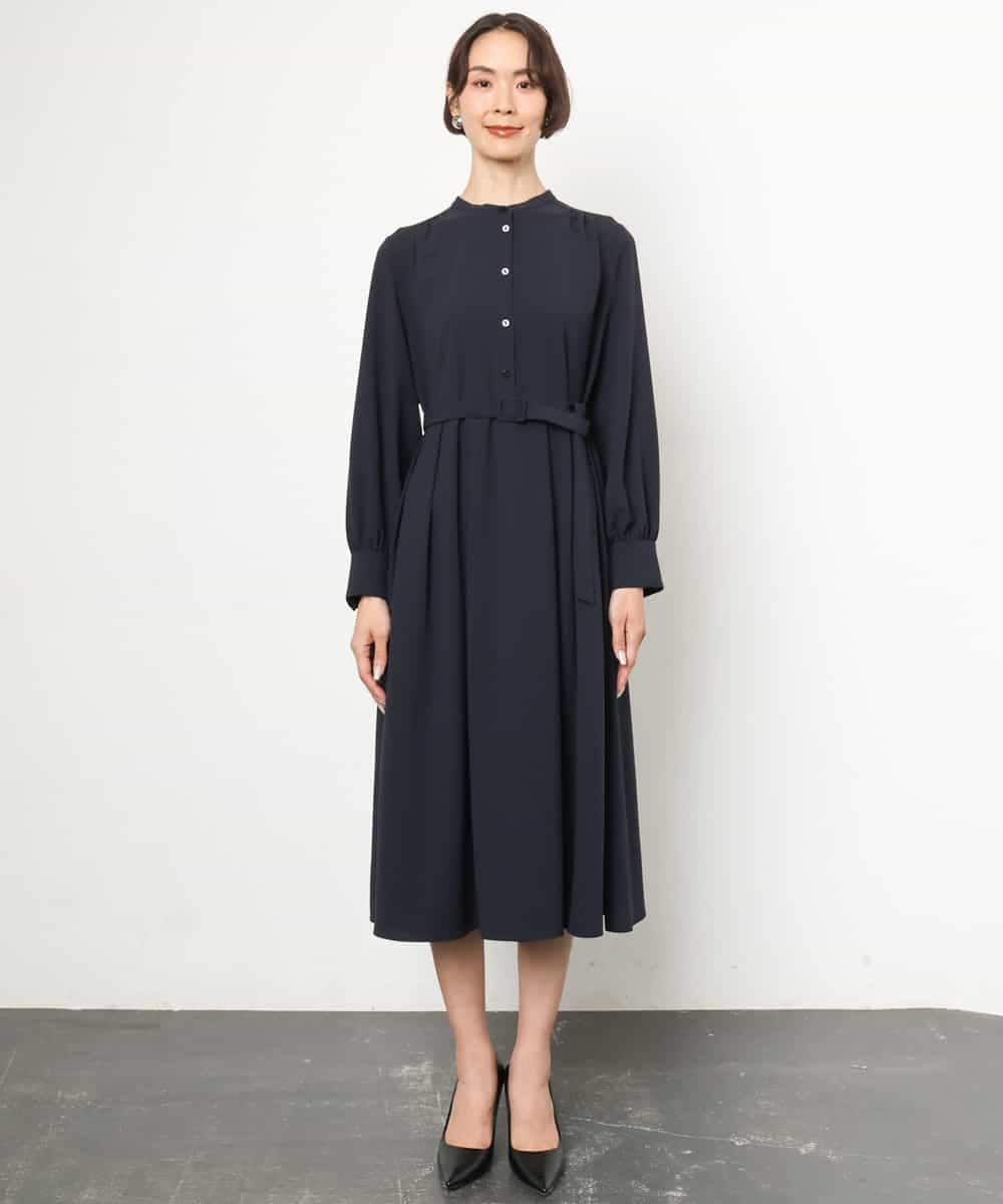 FMEAG04380 MICHEL KLEIN(ミッシェルクラン) タックフレアベルトワンピース ネイビー