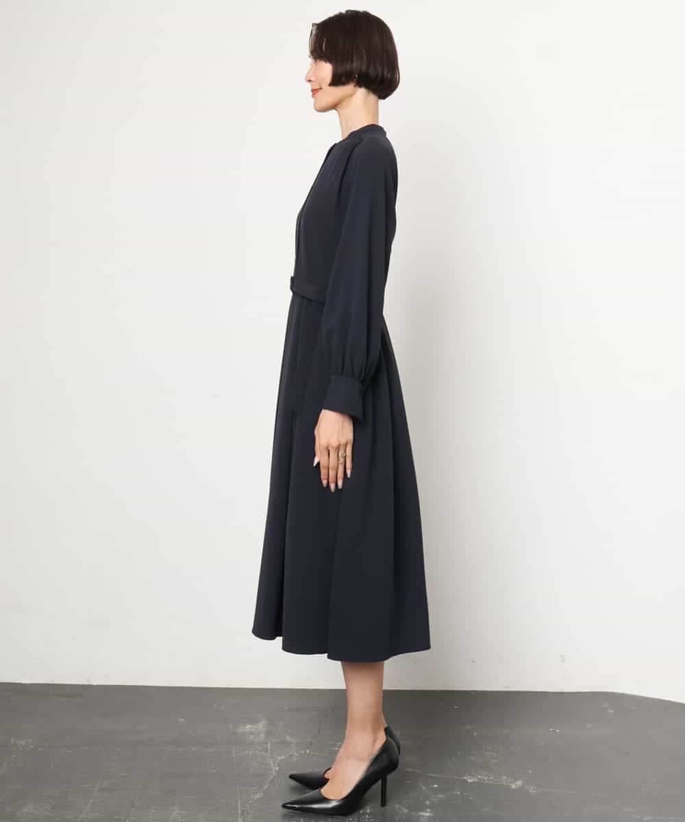 FMEAG04380 MICHEL KLEIN(ミッシェルクラン) タックフレアベルトワンピース ネイビー