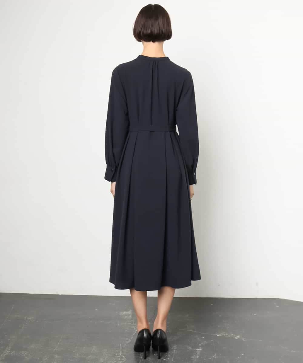 FMEAG04380 MICHEL KLEIN(ミッシェルクラン) タックフレアベルトワンピース ネイビー