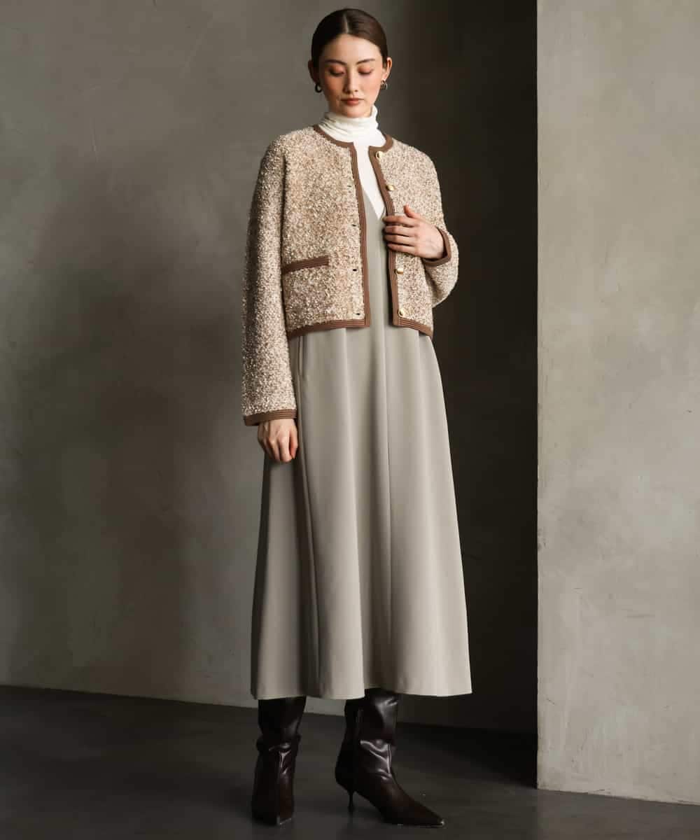 FMEAG23360 MICHEL KLEIN(ミッシェルクラン) [セットアップ対応]Vネックノースリーブワンピース ベージュ