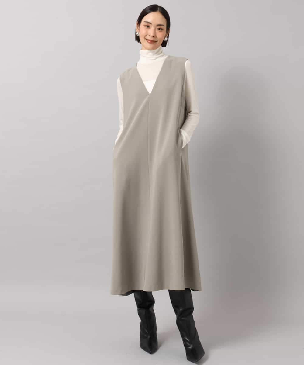 FMEAG23360 MICHEL KLEIN(ミッシェルクラン) [セットアップ対応]Vネックノースリーブワンピース ベージュ
