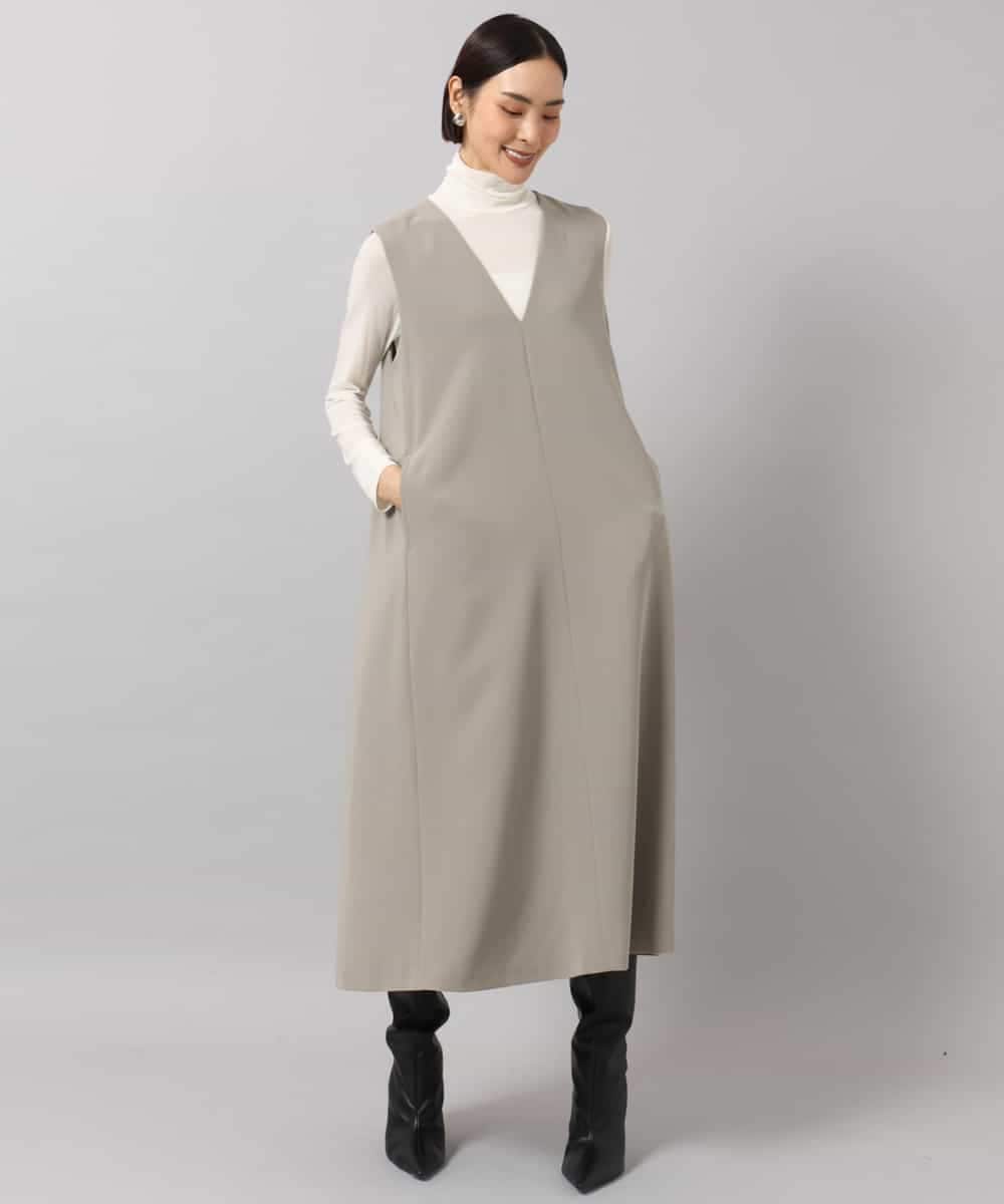 FMEAG23360 MICHEL KLEIN(ミッシェルクラン) [セットアップ対応]Vネックノースリーブワンピース ベージュ