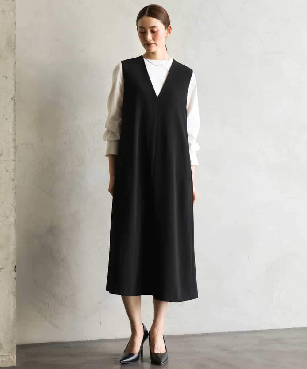 FMEAG23360 MICHEL KLEIN(ミッシェルクラン) [セットアップ対応]Vネックノースリーブワンピース ベージュ