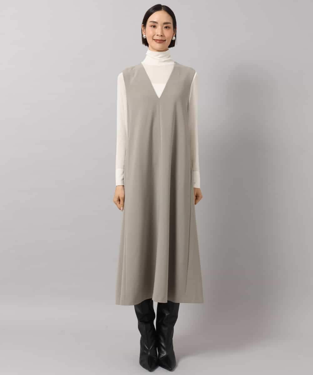 FMEAG23360 MICHEL KLEIN(ミッシェルクラン) [セットアップ対応]Vネックノースリーブワンピース ベージュ