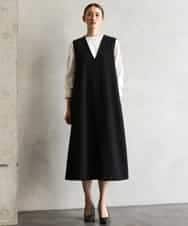 FMEAG23360 MICHEL KLEIN(ミッシェルクラン) [セットアップ対応]Vネックノースリーブワンピース ブラック