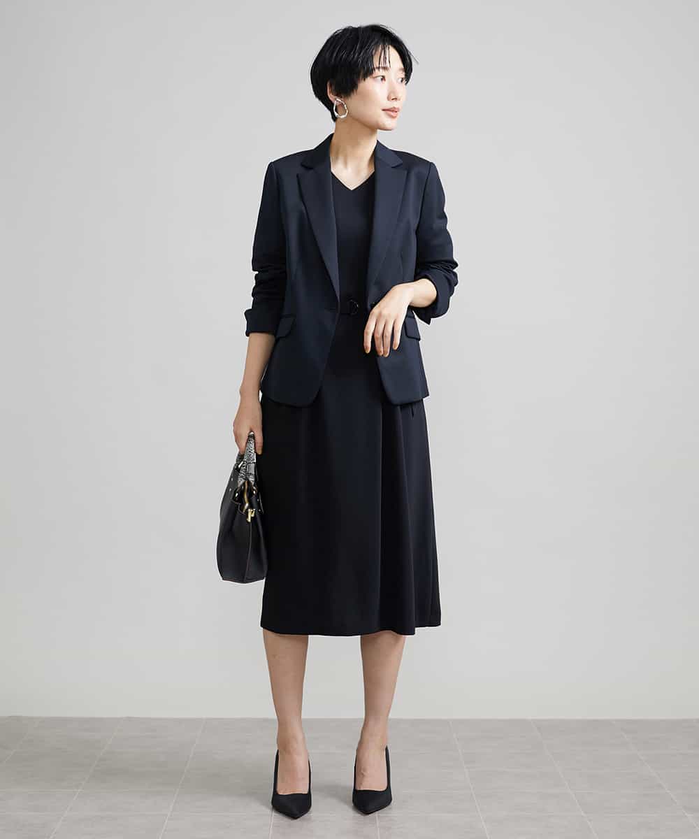 FMEAV22360 MICHEL KLEIN(ミッシェルクラン) Vネックベルト付きワンピース ブラック(94)