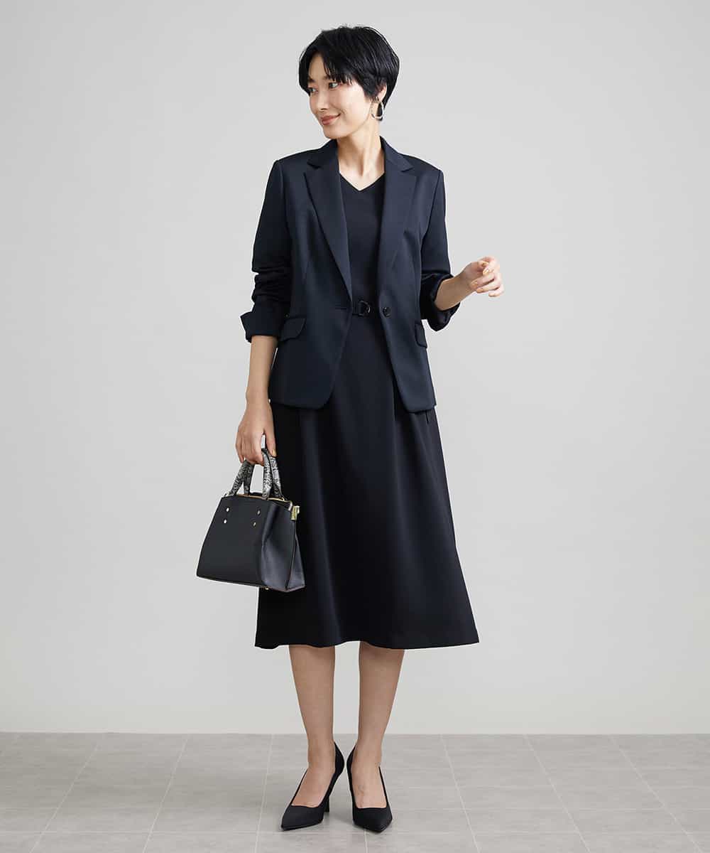 FMEAV22360 MICHEL KLEIN(ミッシェルクラン) Vネックベルト付きワンピース ブラック(94)