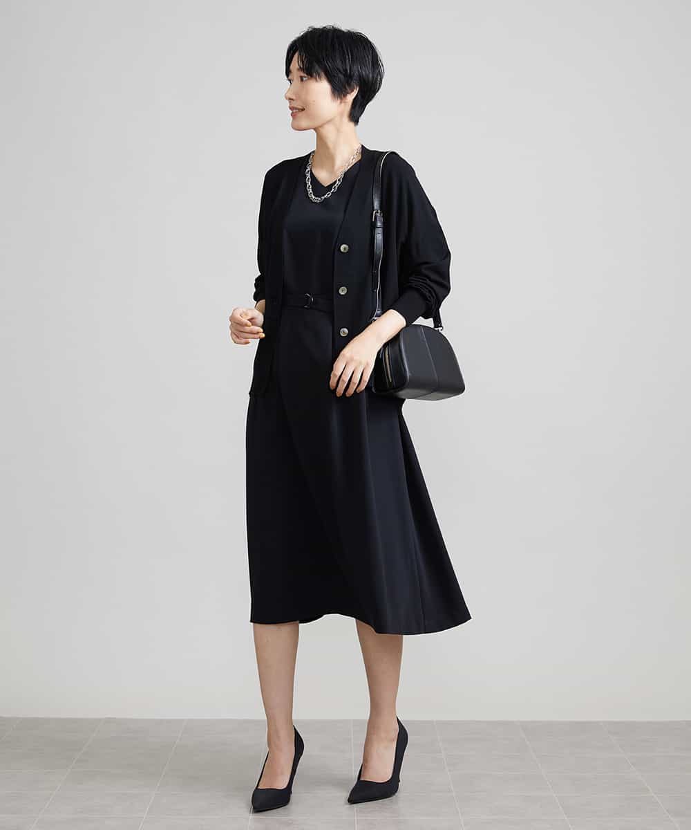 FMEAV22360 MICHEL KLEIN(ミッシェルクラン) Vネックベルト付きワンピース ブラック(94)