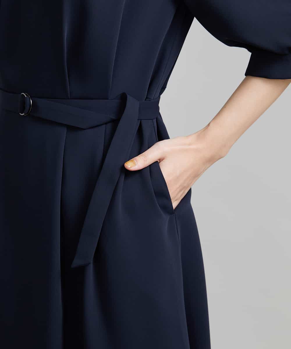 FMEAV22360 MICHEL KLEIN(ミッシェルクラン) Vネックベルト付きワンピース ブラック(94)