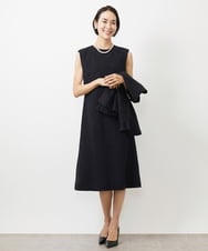 FMEDA01390 MICHEL KLEIN(ミッシェルクラン) ［セットアップ対応/洗える］ノースリーブツイードワンピース ネイビー
