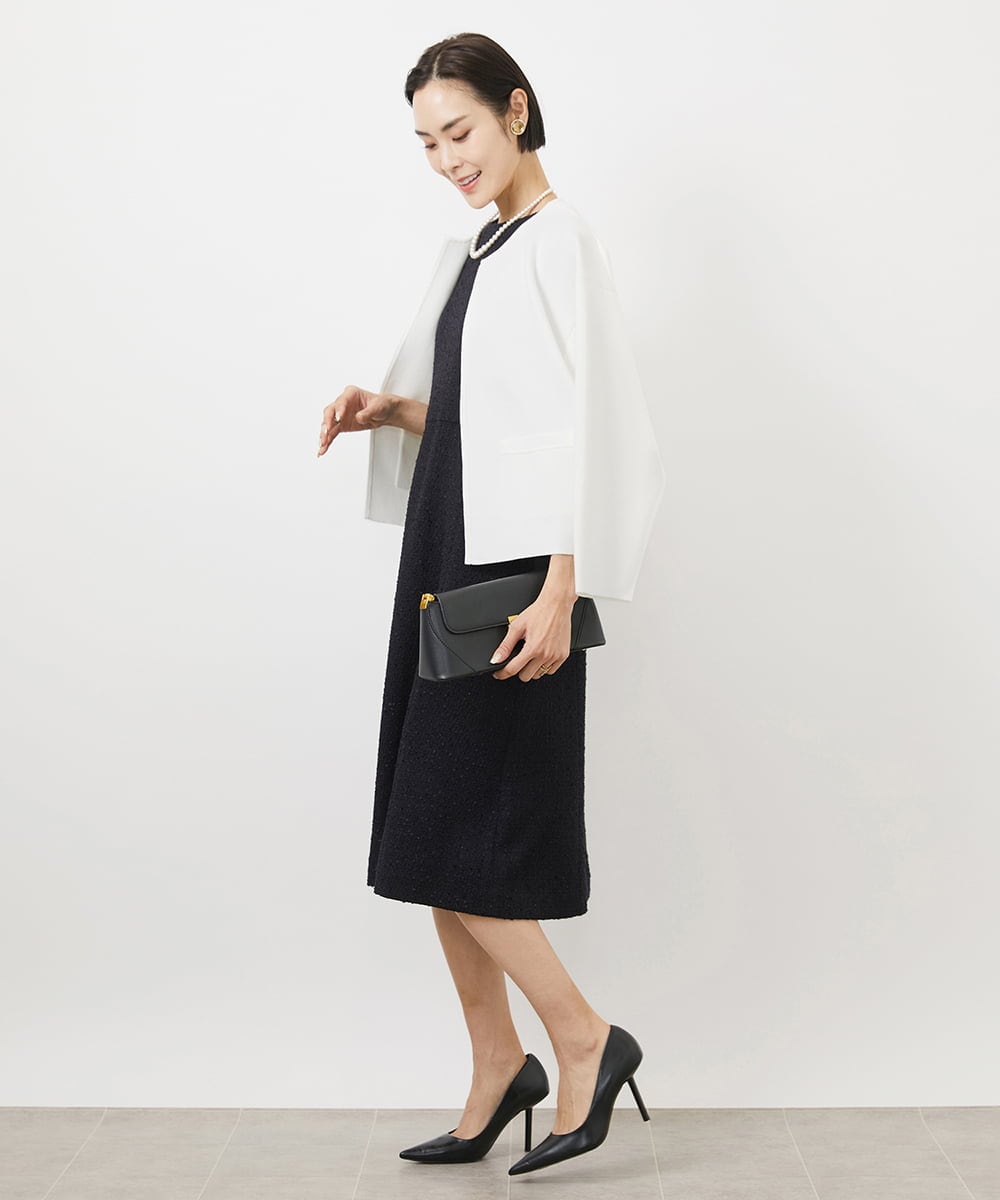 FMEDA01390 MICHEL KLEIN(ミッシェルクラン) ［セットアップ対応/洗える］ノースリーブツイードワンピース グレー