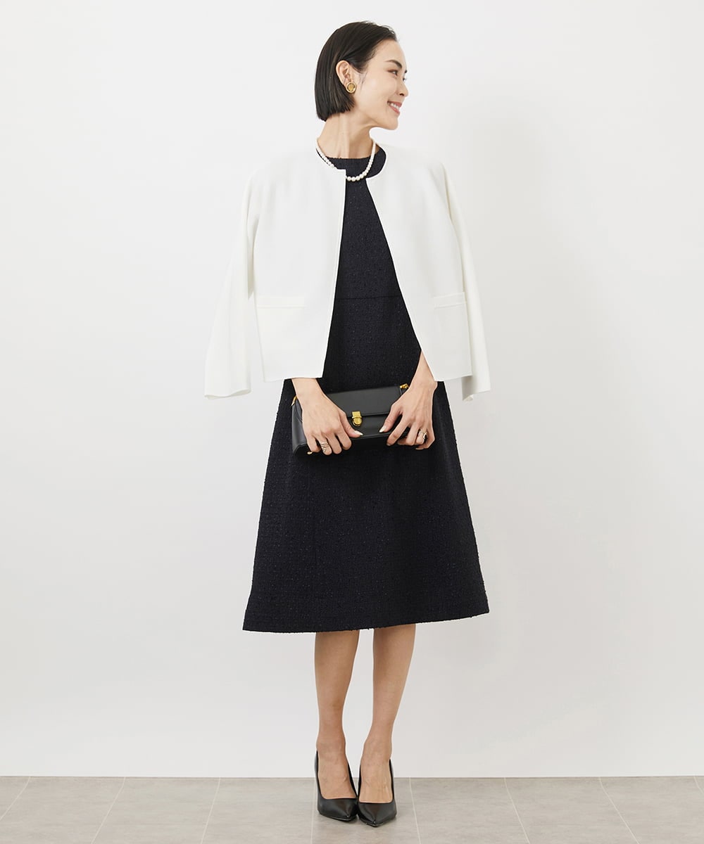 FMEDA01390 MICHEL KLEIN(ミッシェルクラン) ［セットアップ対応/洗える］ノースリーブツイードワンピース グレー