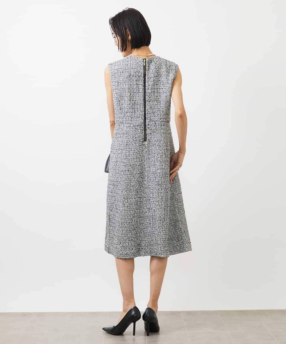 FMEDA01390 MICHEL KLEIN(ミッシェルクラン) ［セットアップ対応/洗える］ノースリーブツイードワンピース グレー