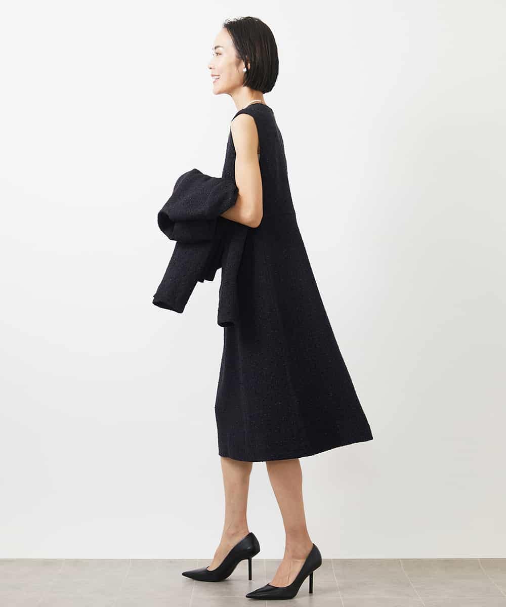 FMEDA01390 MICHEL KLEIN(ミッシェルクラン) ［セットアップ対応/洗える］ノースリーブツイードワンピース グレー