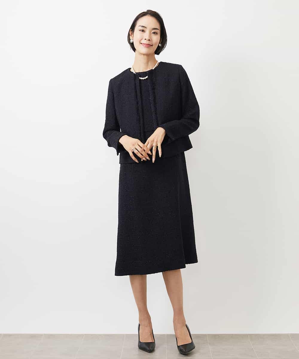 FMEDA01390 MICHEL KLEIN(ミッシェルクラン) ［セットアップ対応/洗える］ノースリーブツイードワンピース グレー