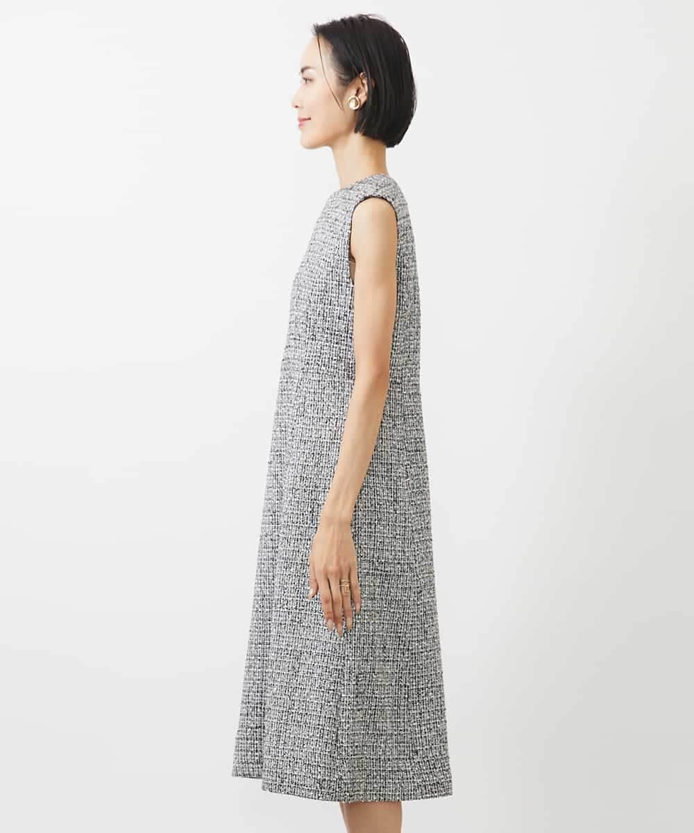 FMEDA01390 MICHEL KLEIN(ミッシェルクラン) ［セットアップ対応/洗える］ノースリーブツイードワンピース グレー