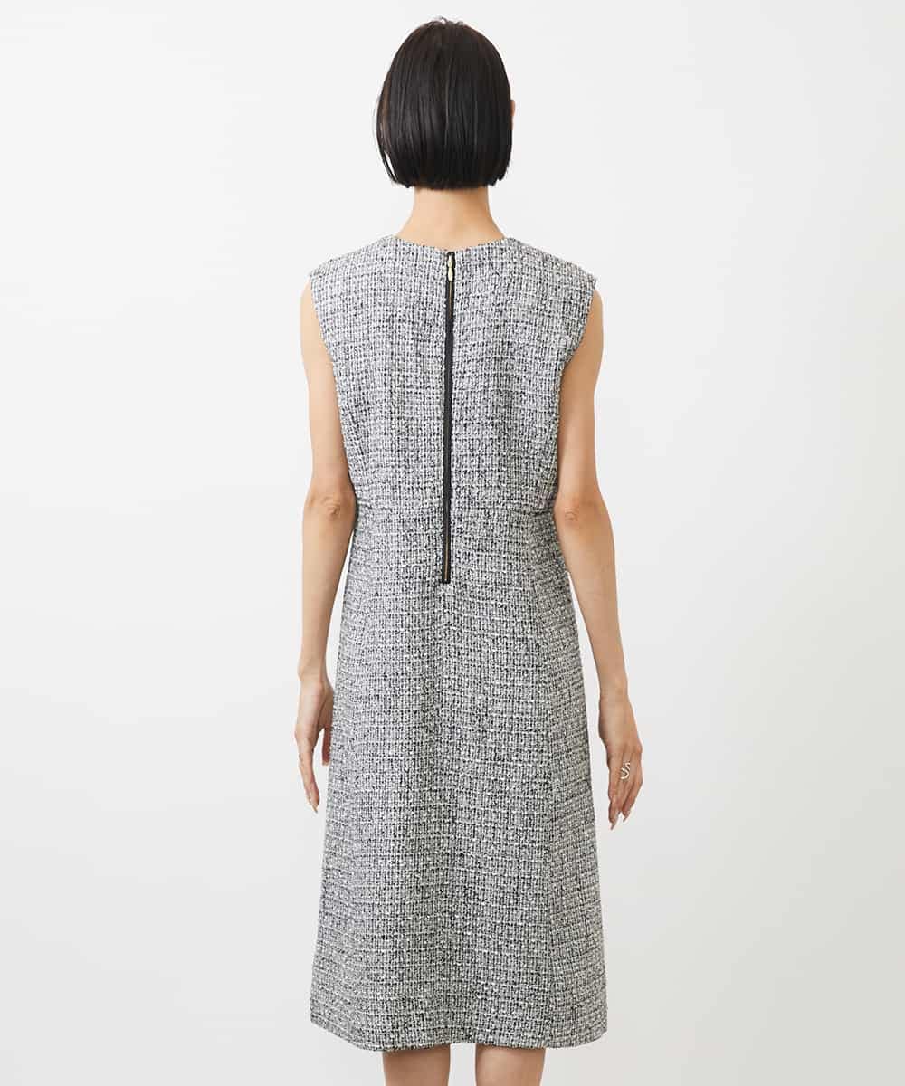 FMEDA01390 MICHEL KLEIN(ミッシェルクラン) ［セットアップ対応/洗える］ノースリーブツイードワンピース グレー