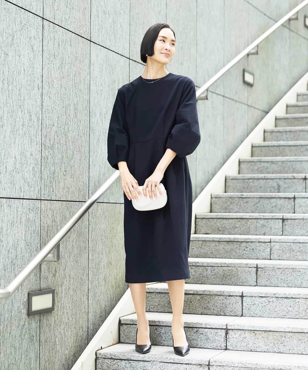 FMEDD03330 MICHEL KLEIN(ミッシェルクラン) ［オケージョン/セレモニー］スリーブコンシャスワンピース ネイビー