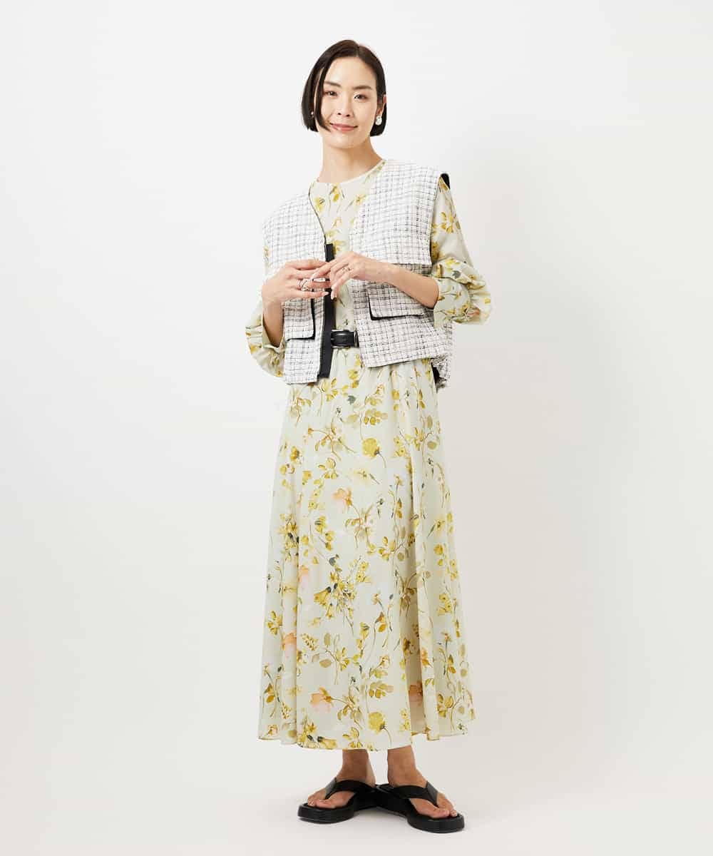 FMEDD12490 MICHEL KLEIN(ミッシェルクラン) フラワープリントワンピース ライトイエロー