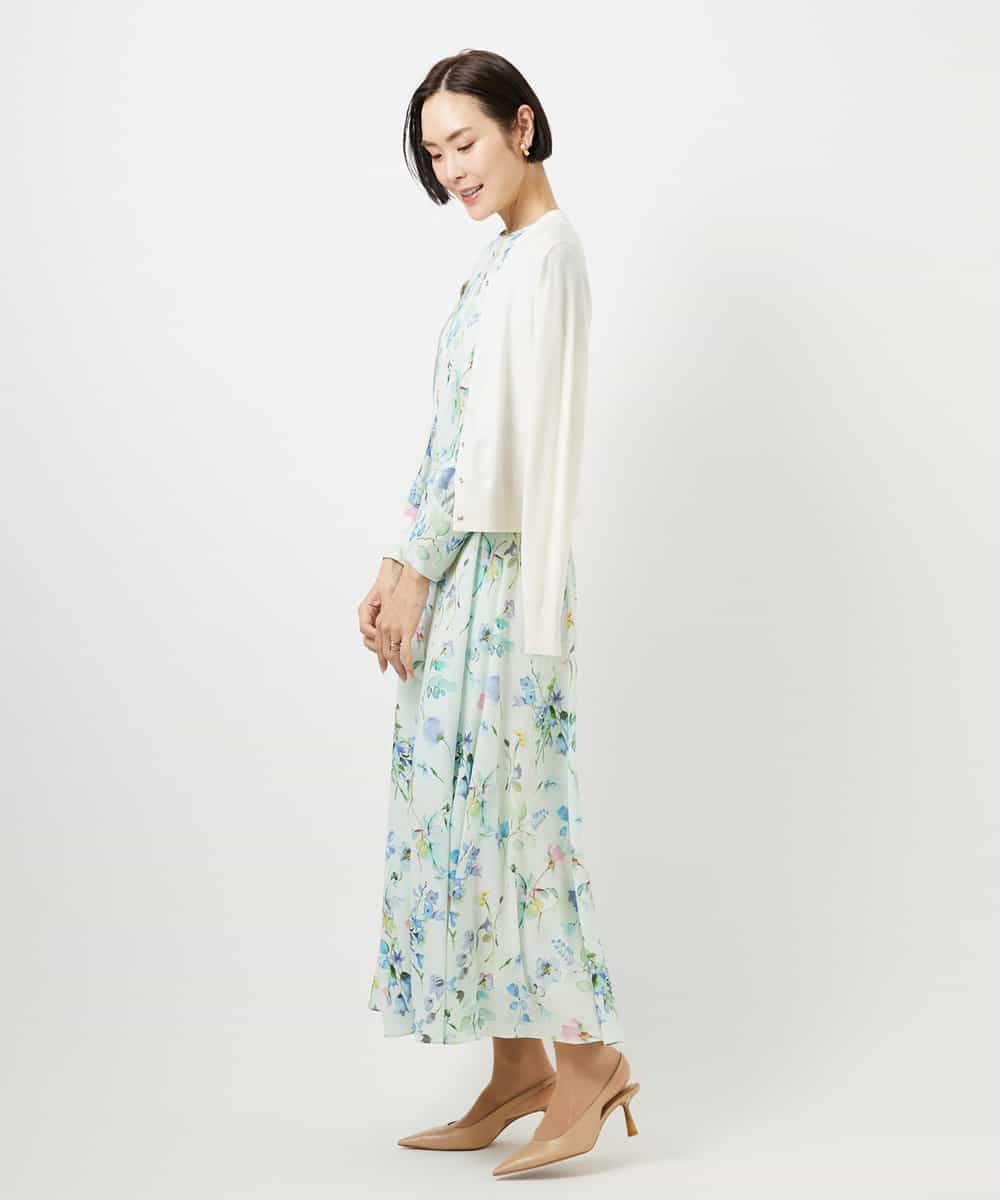 FMEDD12490 MICHEL KLEIN(ミッシェルクラン) フラワープリントワンピース グリーン