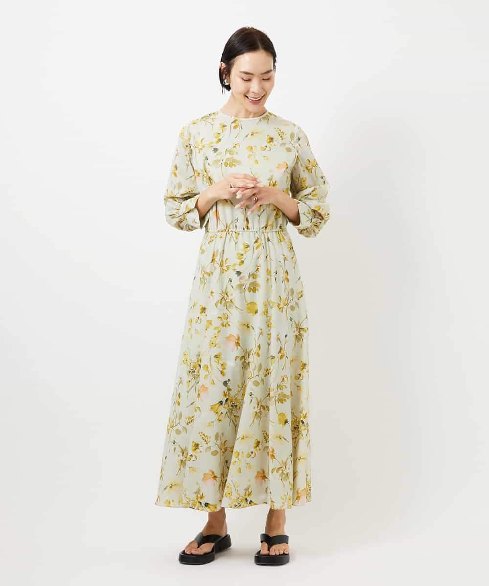 FMEDD12490 MICHEL KLEIN(ミッシェルクラン) フラワープリントワンピース グリーン